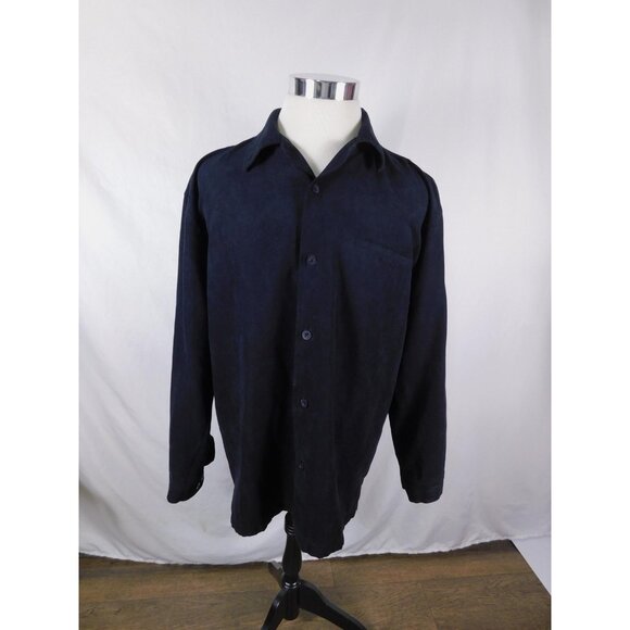 Bazzi Shirt Mens XL Navy Blue Long Sleeve Button Front Suede-Like Polyester - Picture 1 of 11